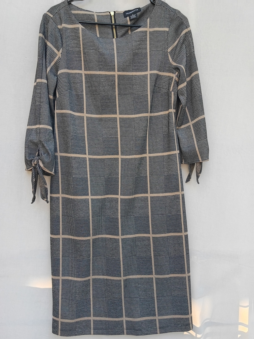 Liz Claiborne Gray Plaid Midi Dress with Cream Windowpane